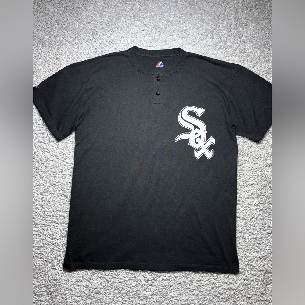 VINTAGE WHITE SOX Shirt Mens Large Henley Majestic MLB 90s Tee Baseball Chicago